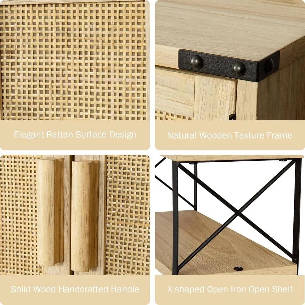 Adrinfly 15 in. W x 7 in. D x 23 in. H in Rattan Wood Ready to Assemble Upper Medicine Cabinet with Adjustable Shelf, photo 6 of 7