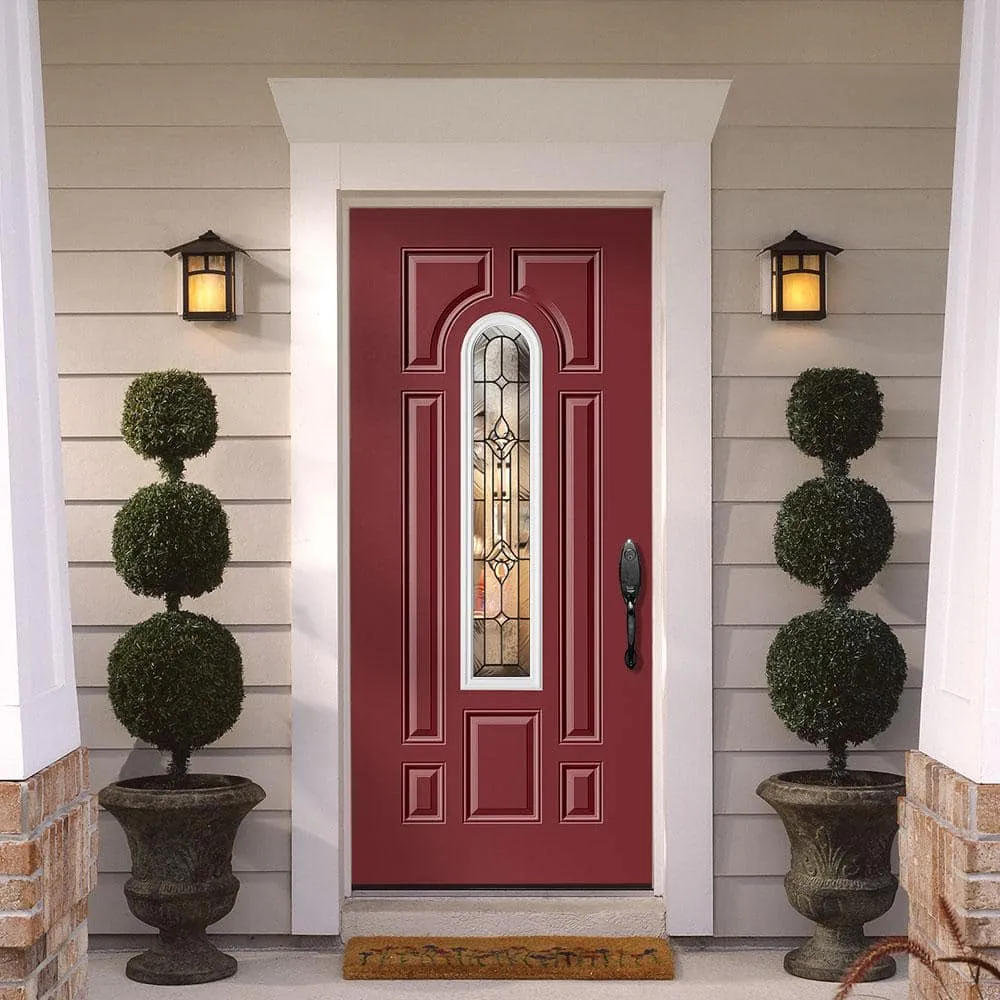 Masonite 36 in. x 80 in. Providence Center Arch Left-Hand Inswing Painted Steel Prehung Front Door with Brickmold, Vinyl Frame, photo 2 of 6