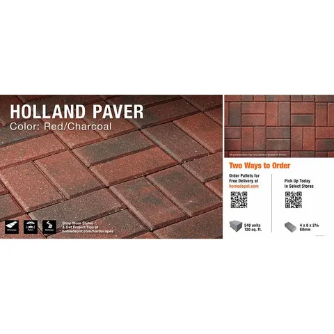 Paper Sample Only: 8 in long · 4 in wide · 2.25 in high 60 mm Red/Charcoal Holland Pavers Sample Board
