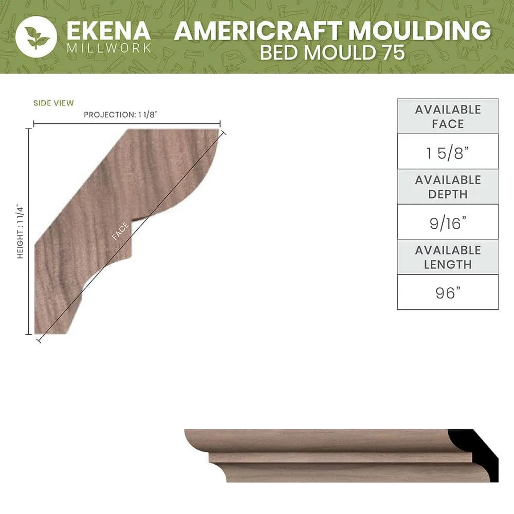 Ekena Millwork WM75 0.56 in. D x 1.63 in. W x 96 in. L Wood Red Oak Crown Moulding, photo 2 of 13