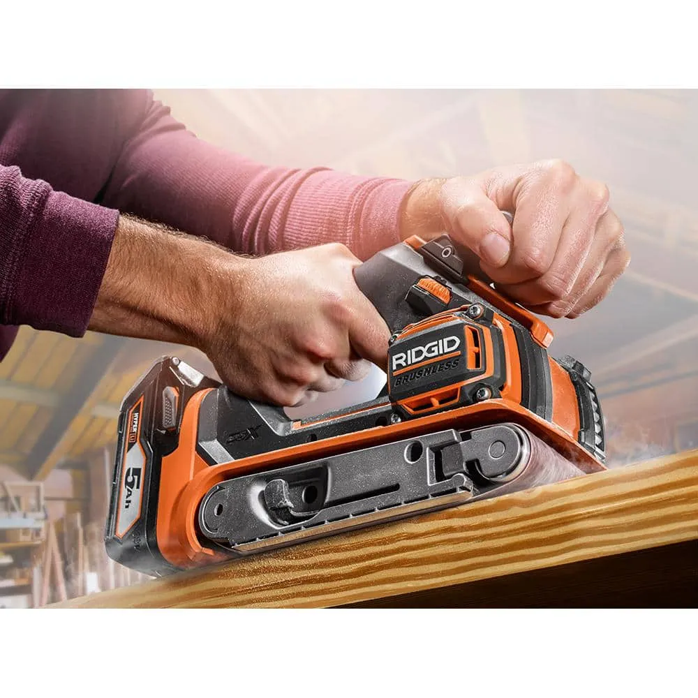 RIDGID 18V Brushless Cordless 3 in. x 18 in. Belt Sander Kit with (1) 2.0 Ah Battery and Charger, photo 7 of 11