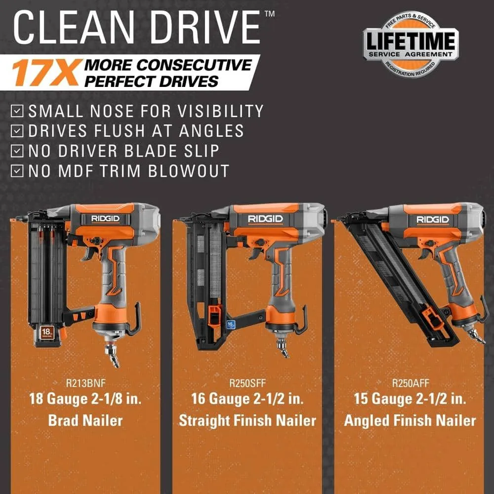 RIDGID Pneumatic 18-Gauge 2-1/8 in. Brad Nailer and 23-Gauge Headless Pin Nailer, photo 11 of 12