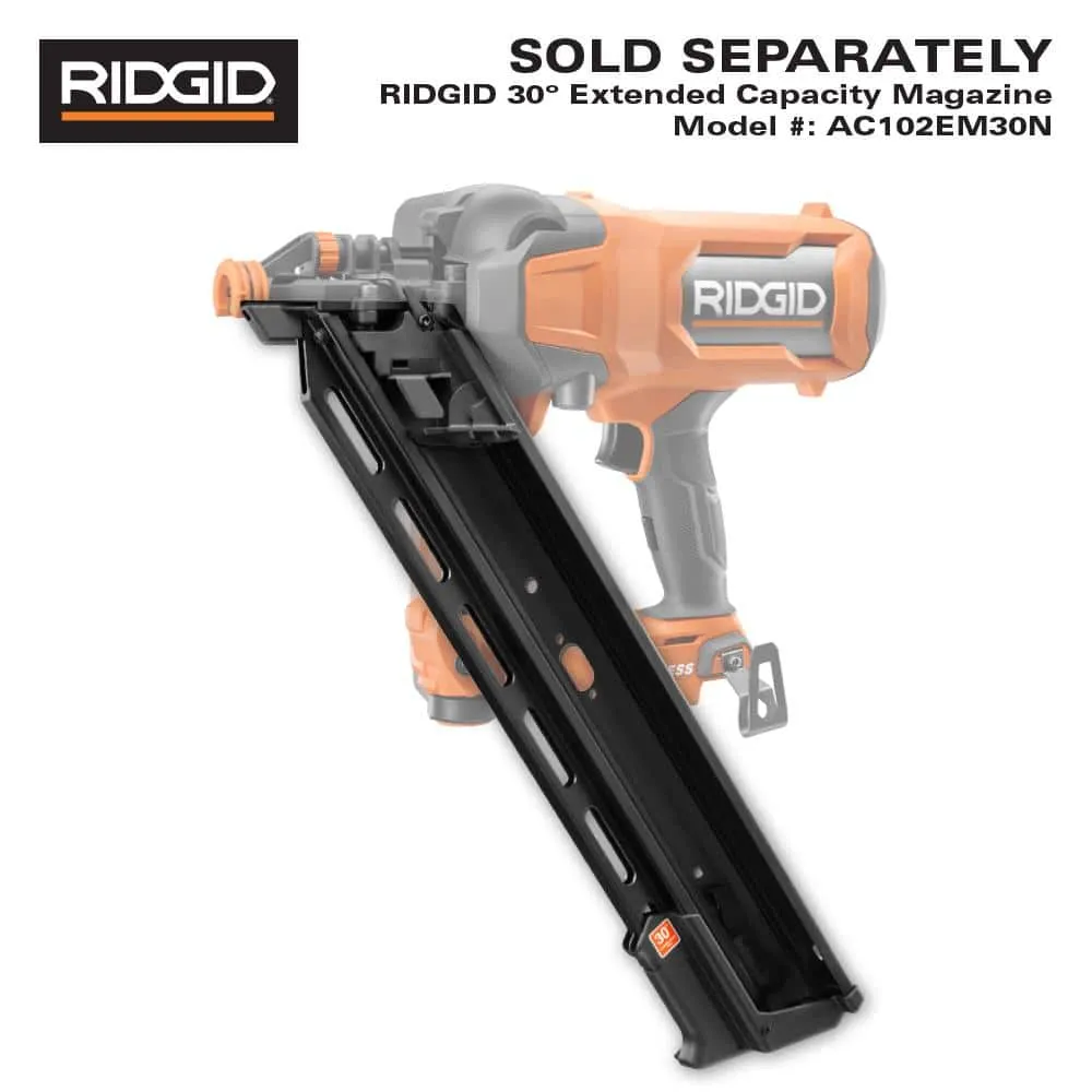 RIDGID 18V (2) 4.0 Ah Batteries and Charger Kit with 18V Brushless Cordless 30° Framing Nailer, photo 9 of 12