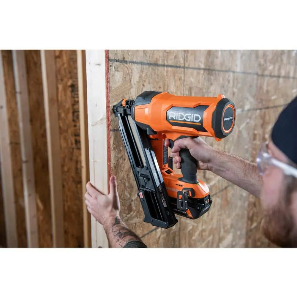 RIDGID 18V (2) 4.0 Ah Batteries and Charger Kit with 18V Brushless Cordless 30° Framing Nailer, photo 7 of 12