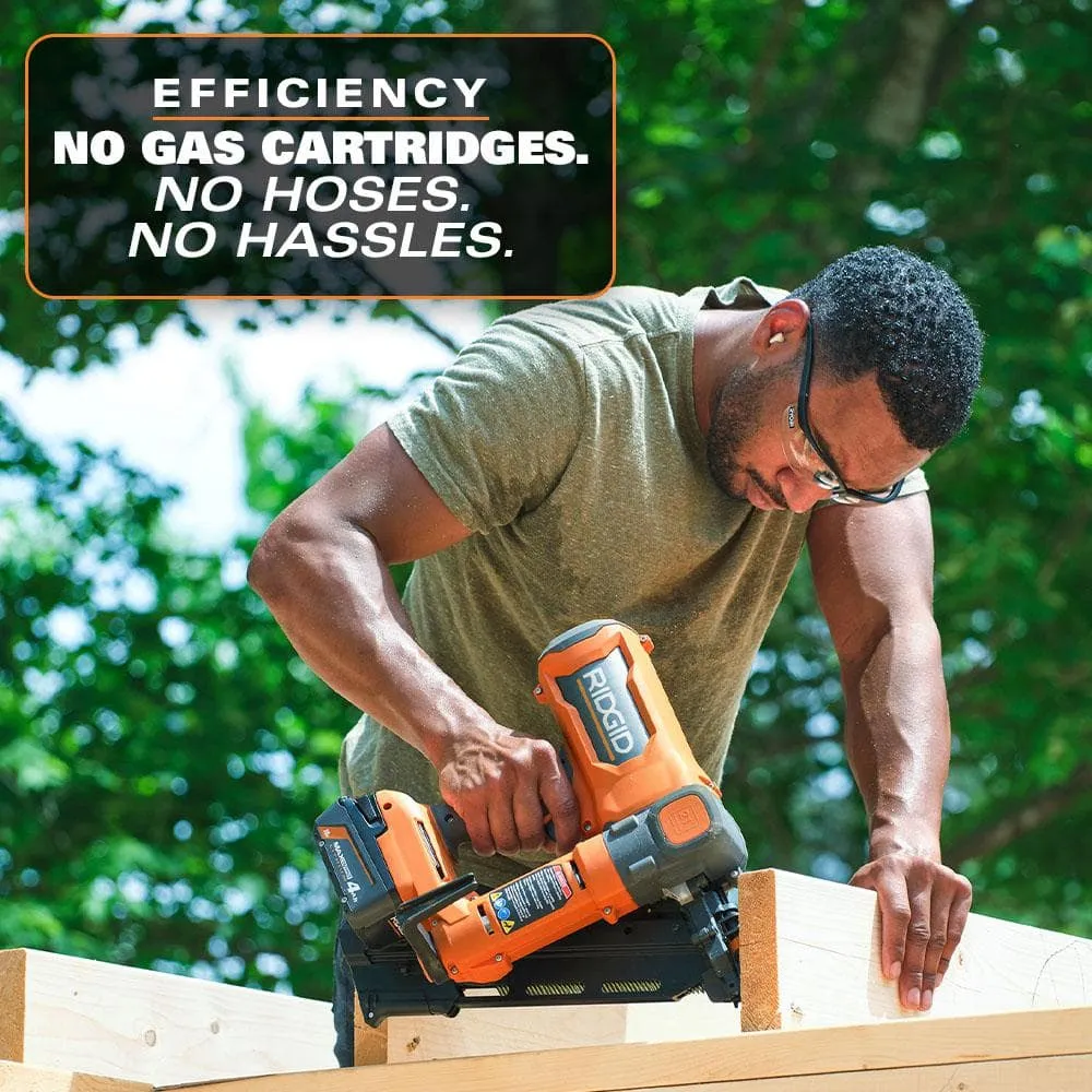RIDGID 18V (2) 4.0 Ah Batteries and Charger Kit with 18V Brushless Cordless 30° Framing Nailer, photo 3 of 12
