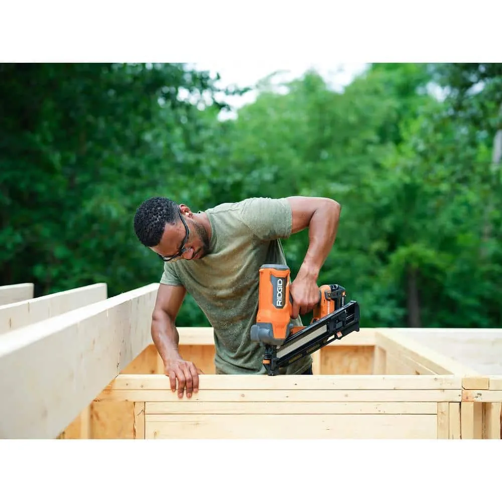 RIDGID 18V (2) 4.0 Ah Batteries and Charger Kit with 18V Brushless Cordless 30° Framing Nailer, photo 6 of 12