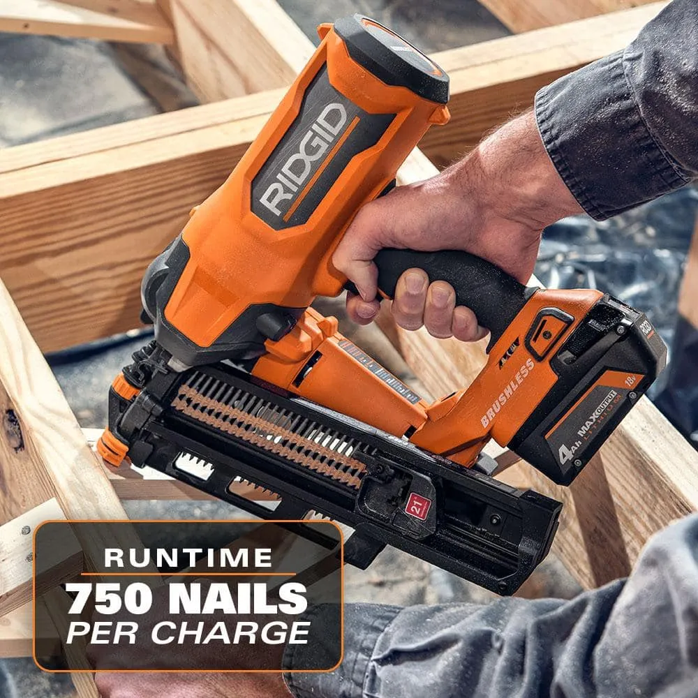 RIDGID 18V Brushless Cordless 21° 3-1/2 in. Framing Nailer & 18V Brushless Cordless 18-Gauge 2-1/8 in. Brad Nailer (Tools Only), photo 5 of 14
