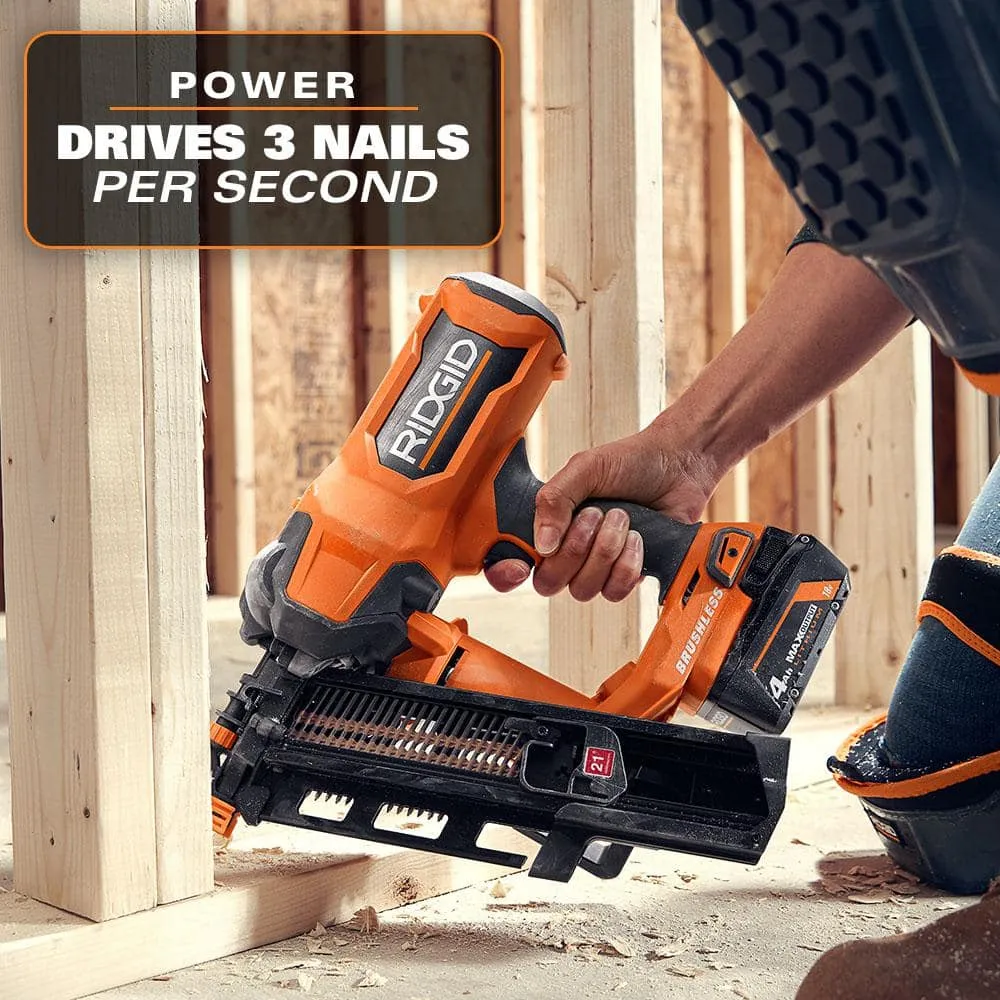 RIDGID 18V Brushless Cordless 21° 3-1/2 in. Framing Nailer & 18V Brushless Cordless 18-Gauge 2-1/8 in. Brad Nailer (Tools Only), photo 4 of 14