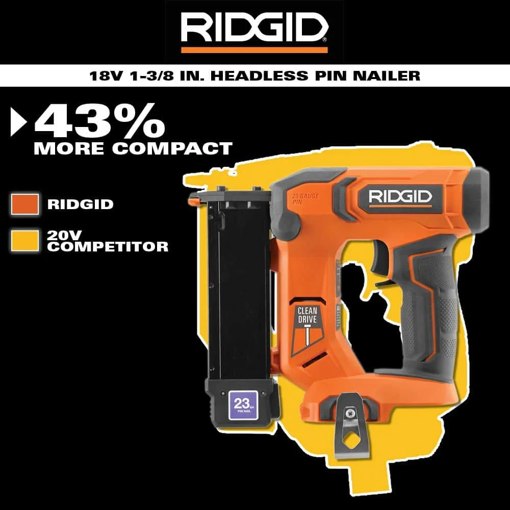 RIDGID 18V Cordless 23 Gauge 1-3/8 in. Headless Pin Nailer Kit with 2.0 Ah Battery and Charger, photo 7 of 8