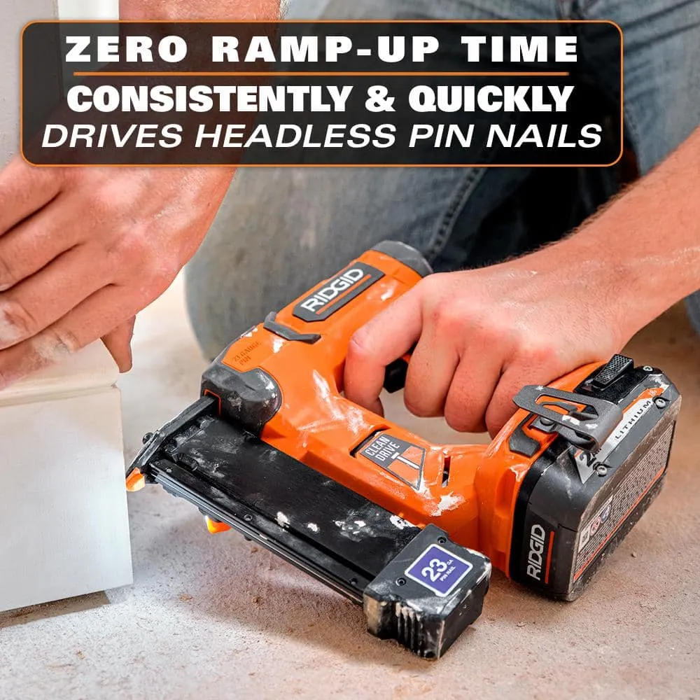 RIDGID 18V Cordless 23 Gauge 1-3/8 in. Headless Pin Nailer Kit with 2.0 Ah Battery and Charger, photo 4 of 8