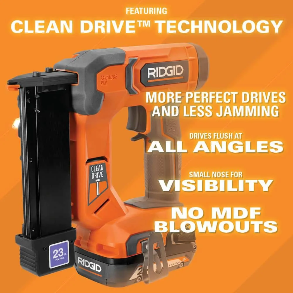 RIDGID 18V Cordless 23 Gauge 1-3/8 in. Headless Pin Nailer Kit with 2.0 Ah Battery and Charger, photo 6 of 8