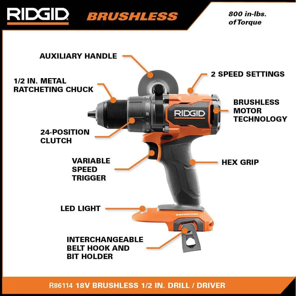 RIDGID 18V Brushless Cordless 18-Gauge 2-1/8 in. Brad Nailer with Brushless Cordless 1/2 in. Drill/Driver (Tools Only), photo 6 of 13