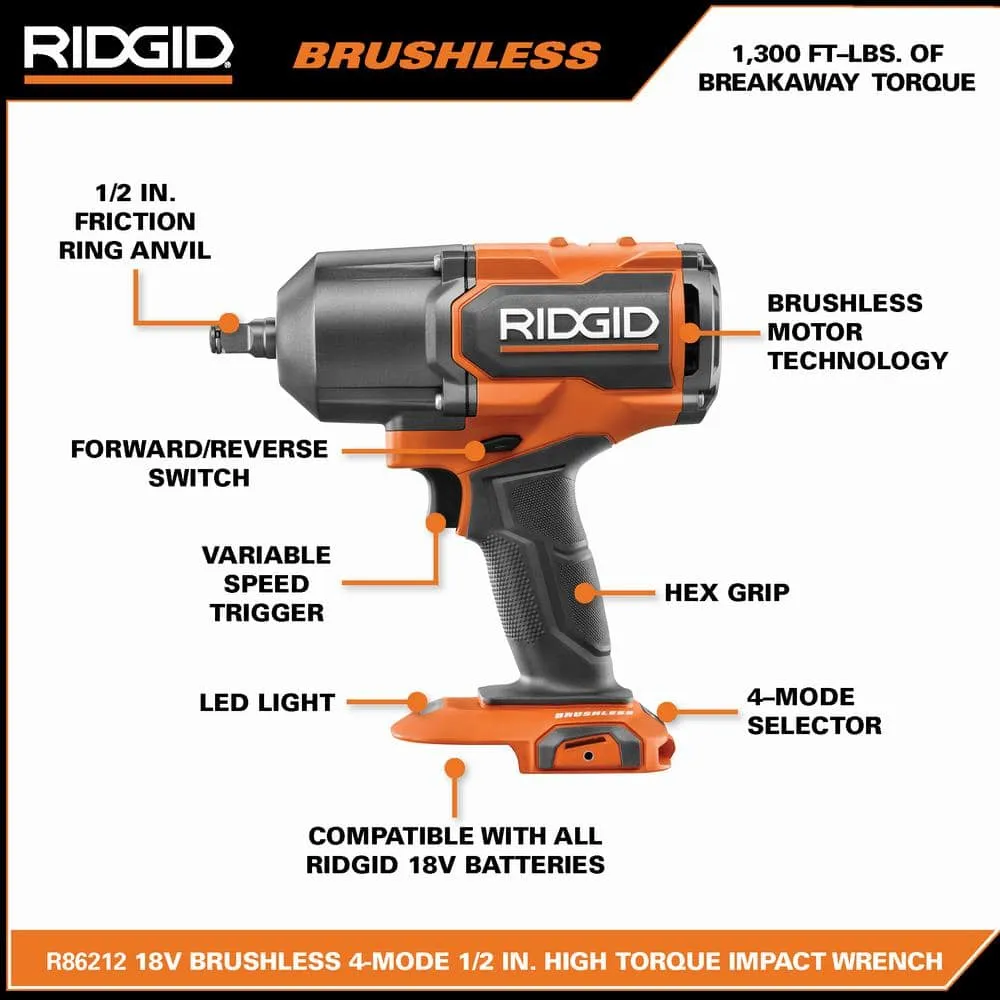 RIDGID 18V Brushless Cordless 2-Tool Combo Kit with High-Torque Impact Wrench, Hammer Drill/Driver, 4.0 Ah Battery, and Charger, photo 3 of 13