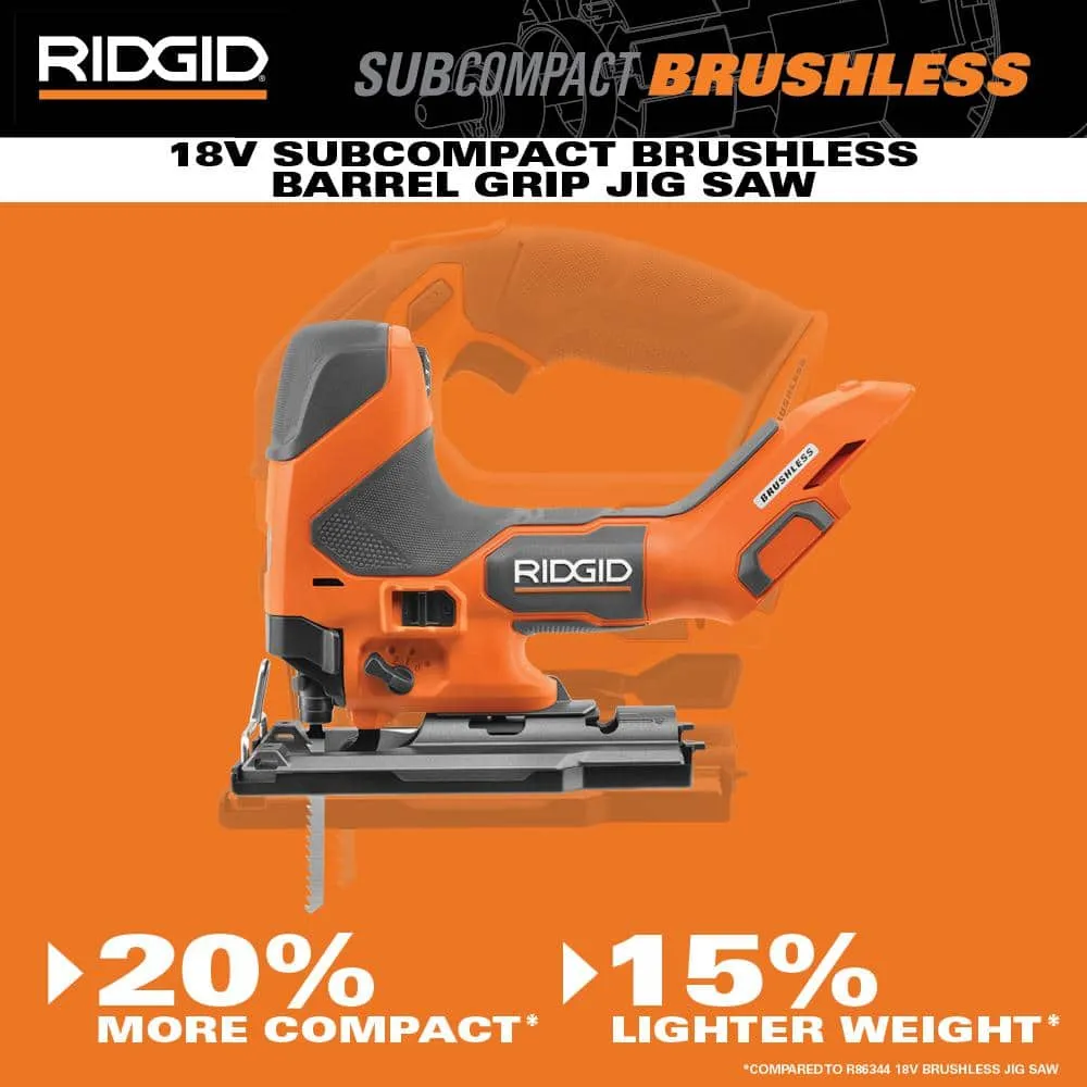 RIDGID 18V Brushless Cordless 2-Tool Combo Kit with SubCompact Barrel Grip Jig Saw and Compact Router (Tools Only), photo 7 of 11