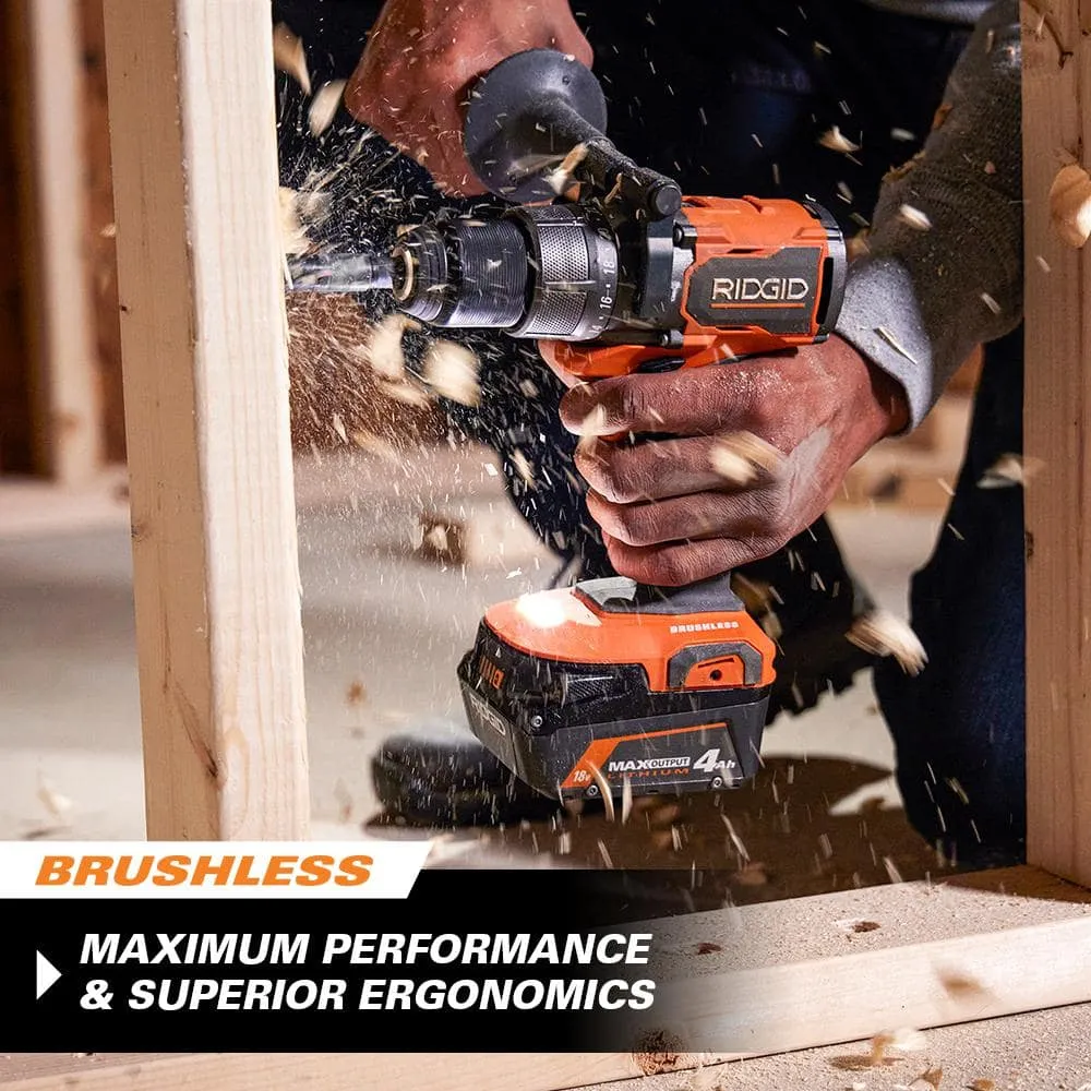 RIDGID 18V Brushless Cordless 2-Tool Combo Kit with Hammer Drill, Impact Driver, (3) Batteries, Charger, and Bag, photo 6 of 14