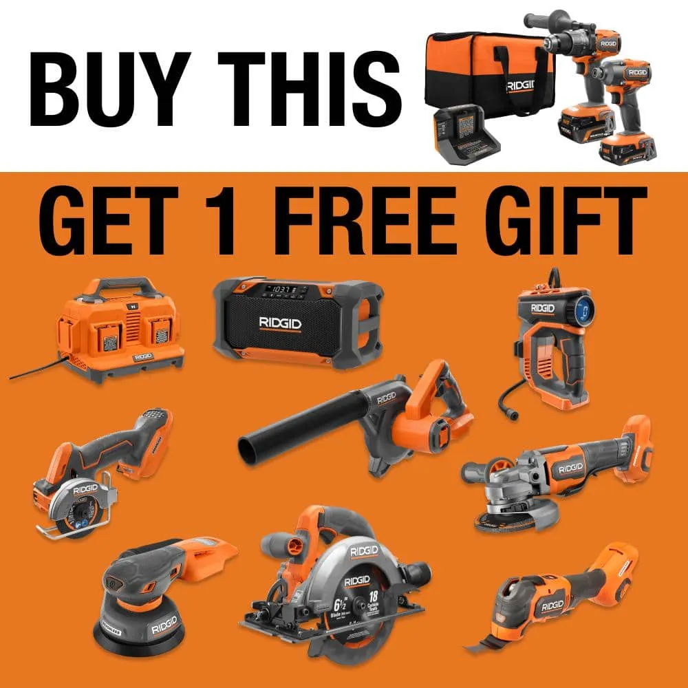 RIDGID 18V Brushless Cordless 2-Tool Combo Kit with Hammer Drill, Impact Driver, (3) Batteries, Charger, and Bag, photo 2 of 14