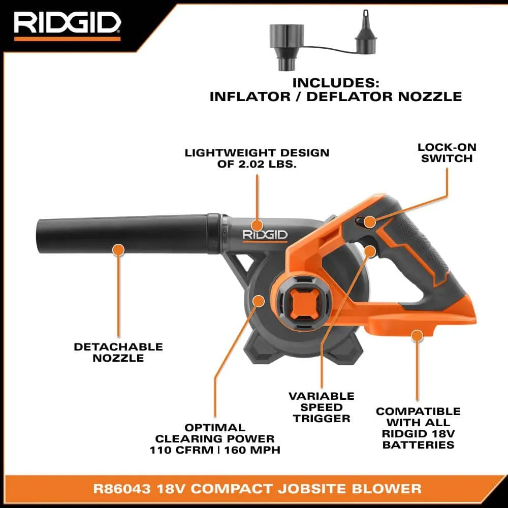 RIDGID 18V Brushless Cordless 2-Tool Combo Kit w/ Hammer Drill, Impact Driver, Batteries, Charger, Bag & FREE Compact Blower, photo 5 of 13
