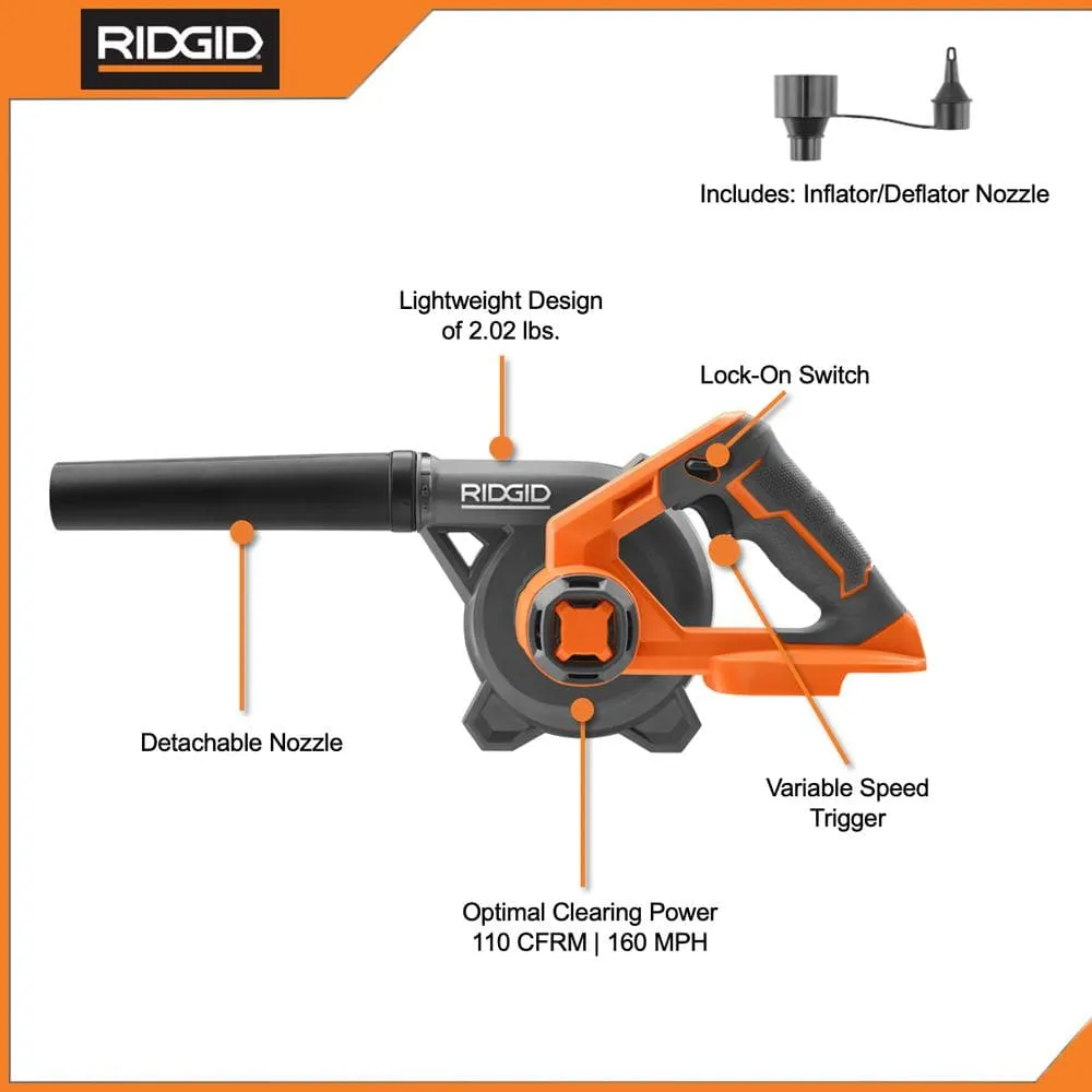 RIDGID 18V Brushless Cordless 3-Tool Combo Kit w/ Hammer Drill, Impact Driver, Compact Jobsite Blower, Batteries, Charger & Bag, photo 5 of 12