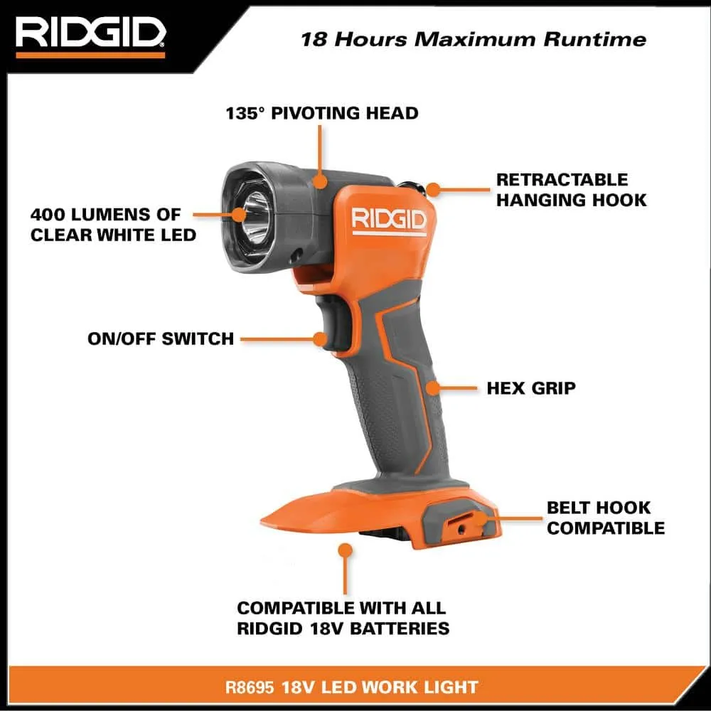RIDGID 18V Brushless Cordless 3-Tool Combo Kit with Hammer Drill, Impact Driver, LED Work Light, (2) Batteries, Charger and Bag, photo 3 of 14