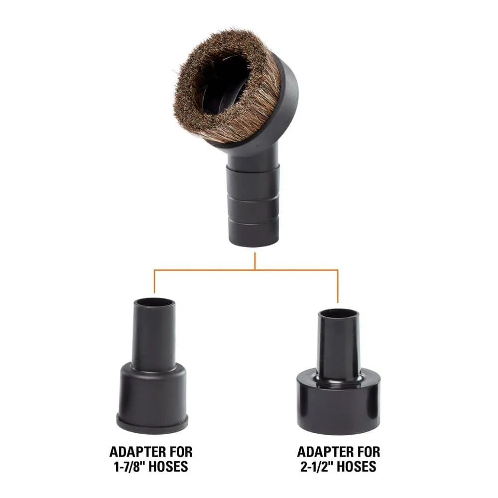 1-1/4 in. Natural Hair Dusting Brush Shop Vac Attachment with 1-7/8 in., 2-1/2 in. Adapters for RIDGID Wet Dry Vacuums, photo 3 of 11