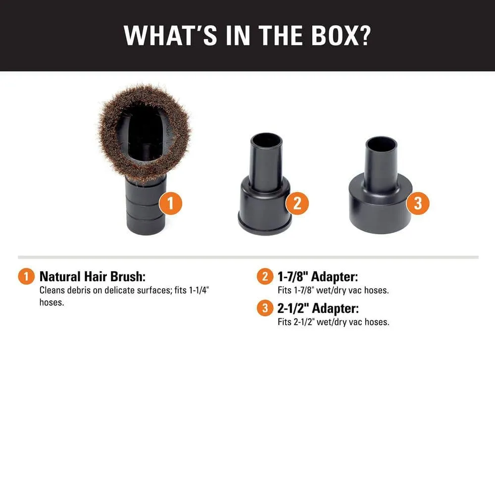 1-1/4 in. Natural Hair Dusting Brush Shop Vac Attachment with 1-7/8 in., 2-1/2 in. Adapters for RIDGID Wet Dry Vacuums, photo 2 of 11