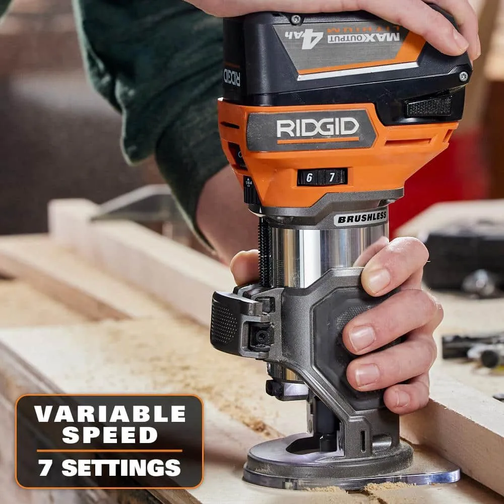 RIDGID 18V Brushless Cordless Compact Trim Router Kit with 18V Lithium Ion 2.0 Ah Battery and Charger, photo 6 of 10