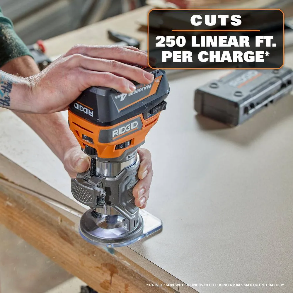 RIDGID 18V Brushless Cordless Compact Trim Router Kit with 18V Lithium Ion 2.0 Ah Battery and Charger, photo 7 of 10