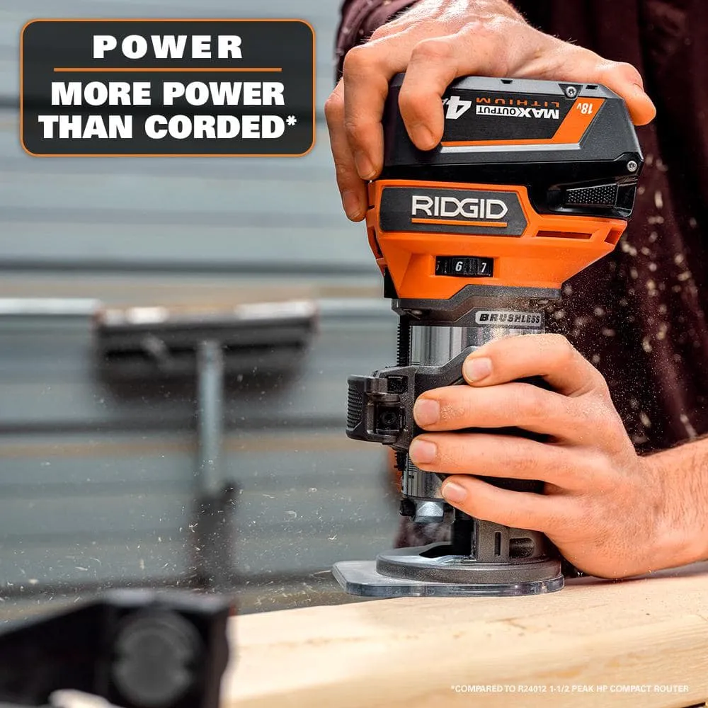 RIDGID 18V Brushless Cordless Compact Trim Router Kit with 18V Lithium Ion 2.0 Ah Battery and Charger, photo 4 of 10