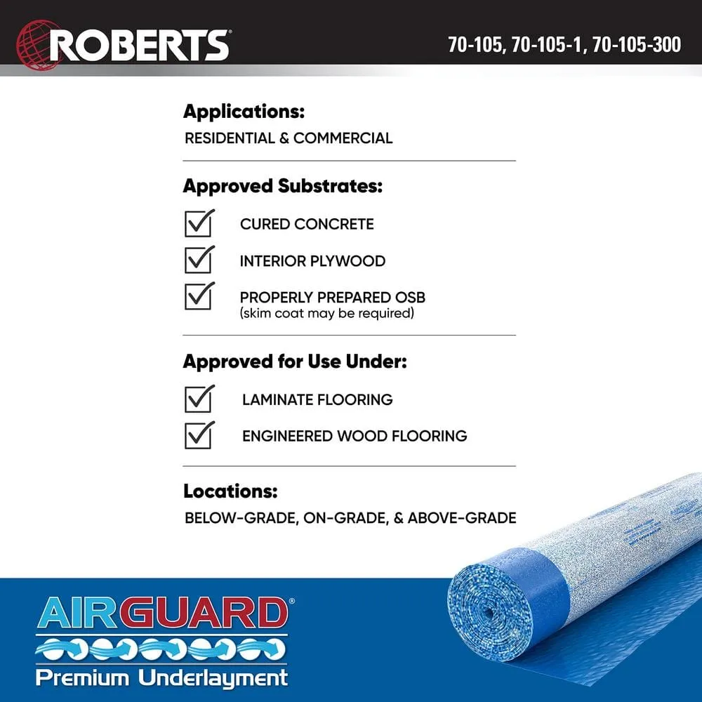 ROBERTS AirGuard 100 sq. ft. 40 in. x 30 ft. x 2 mm 5-in-1 Underlayment with Microban for Laminate and Engineered Wood Floors, photo 6 of 8