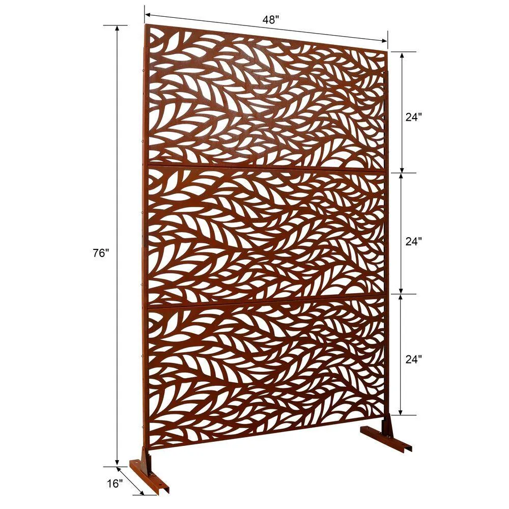 Runesay Outdoor 76 in. H x 48 in. W Metal Privacy Screen in Rust Red for Deck Balcony Patio, photo 7 of 8