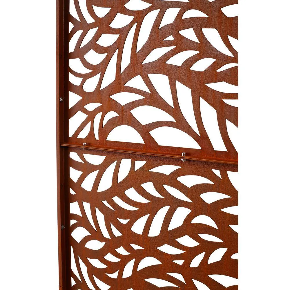 Runesay Outdoor 76 in. H x 48 in. W Metal Privacy Screen in Rust Red for Deck Balcony Patio, photo 3 of 8