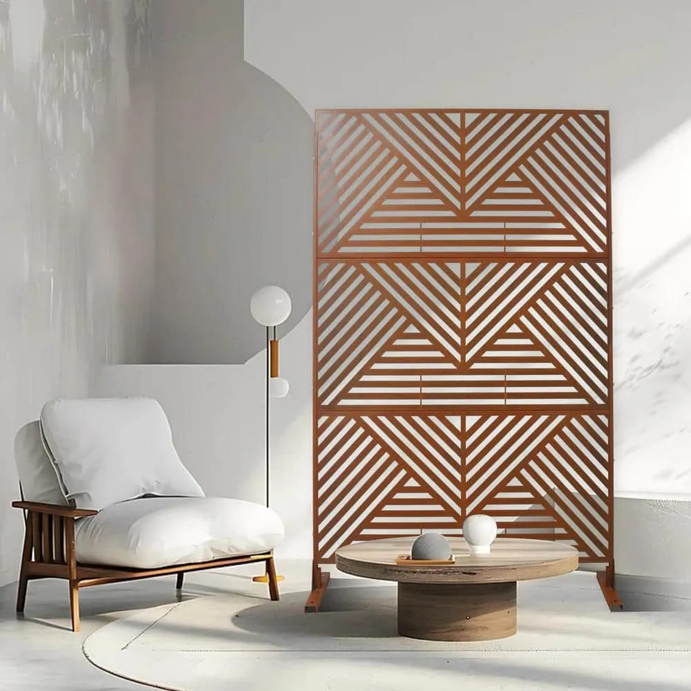 Tidoin 6.3 ft. x 4 ft. Rust Red Steel Freestanding Flat Flat Top Decorative Privacy Screen Metal Fence Panel, photo 4 of 6