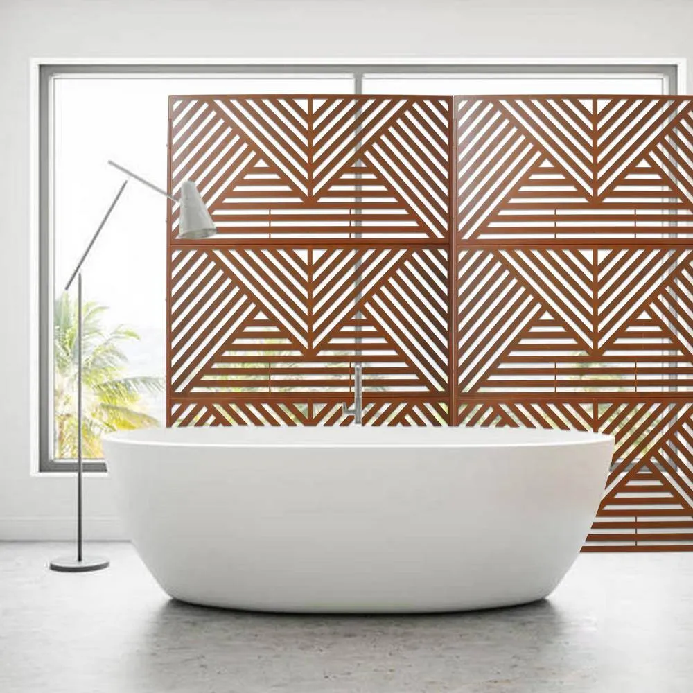 Tidoin 6.3 ft. x 4 ft. Rust Red Steel Freestanding Flat Flat Top Decorative Privacy Screen Metal Fence Panel, photo 5 of 6