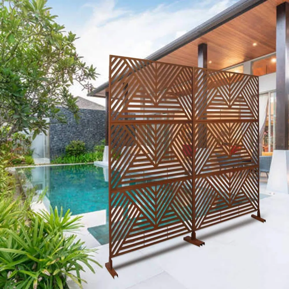Tidoin 6.3 ft. x 4 ft. Rust Red Steel Freestanding Flat Flat Top Decorative Privacy Screen Metal Fence Panel, photo 3 of 6