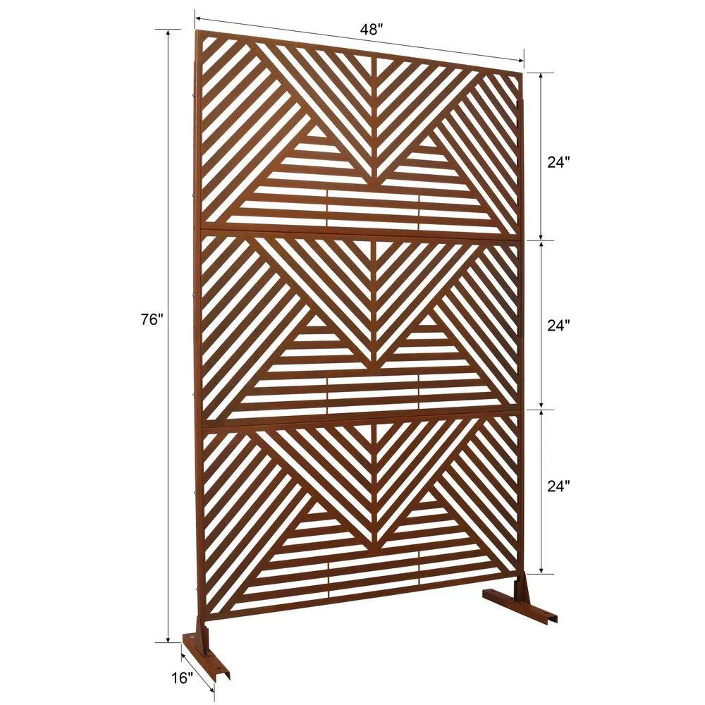 Tidoin 6.3 ft. x 4 ft. Rust Red Steel Freestanding Flat Flat Top Decorative Privacy Screen Metal Fence Panel, photo 2 of 6