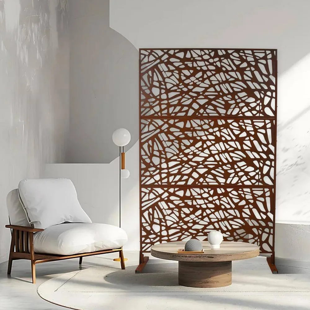 Tidoin 6.3 ft. x 4 ft. Rust Red Steel Freestanding Flat Flat Top Decorative Privacy Screen Metal Fence Panel, photo 5 of 6