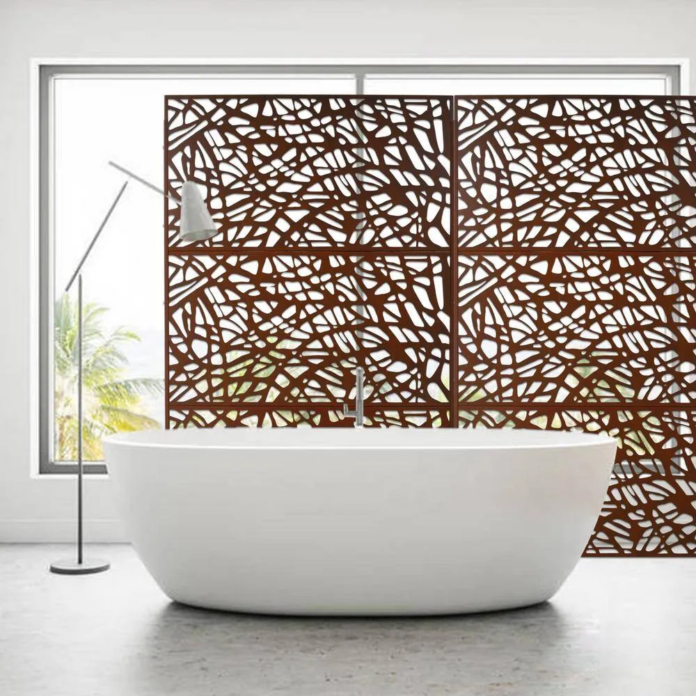 Tidoin 6.3 ft. x 4 ft. Rust Red Steel Freestanding Flat Flat Top Decorative Privacy Screen Metal Fence Panel, photo 3 of 6