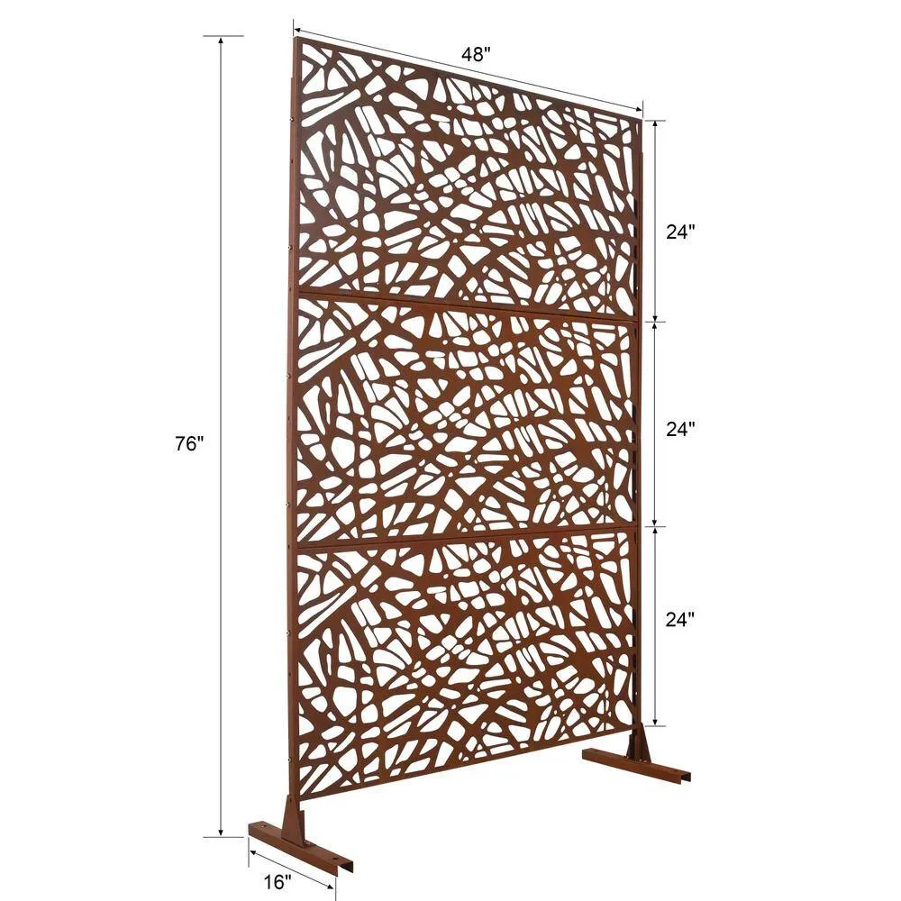 Tidoin 6.3 ft. x 4 ft. Rust Red Steel Freestanding Flat Flat Top Decorative Privacy Screen Metal Fence Panel, photo 2 of 6
