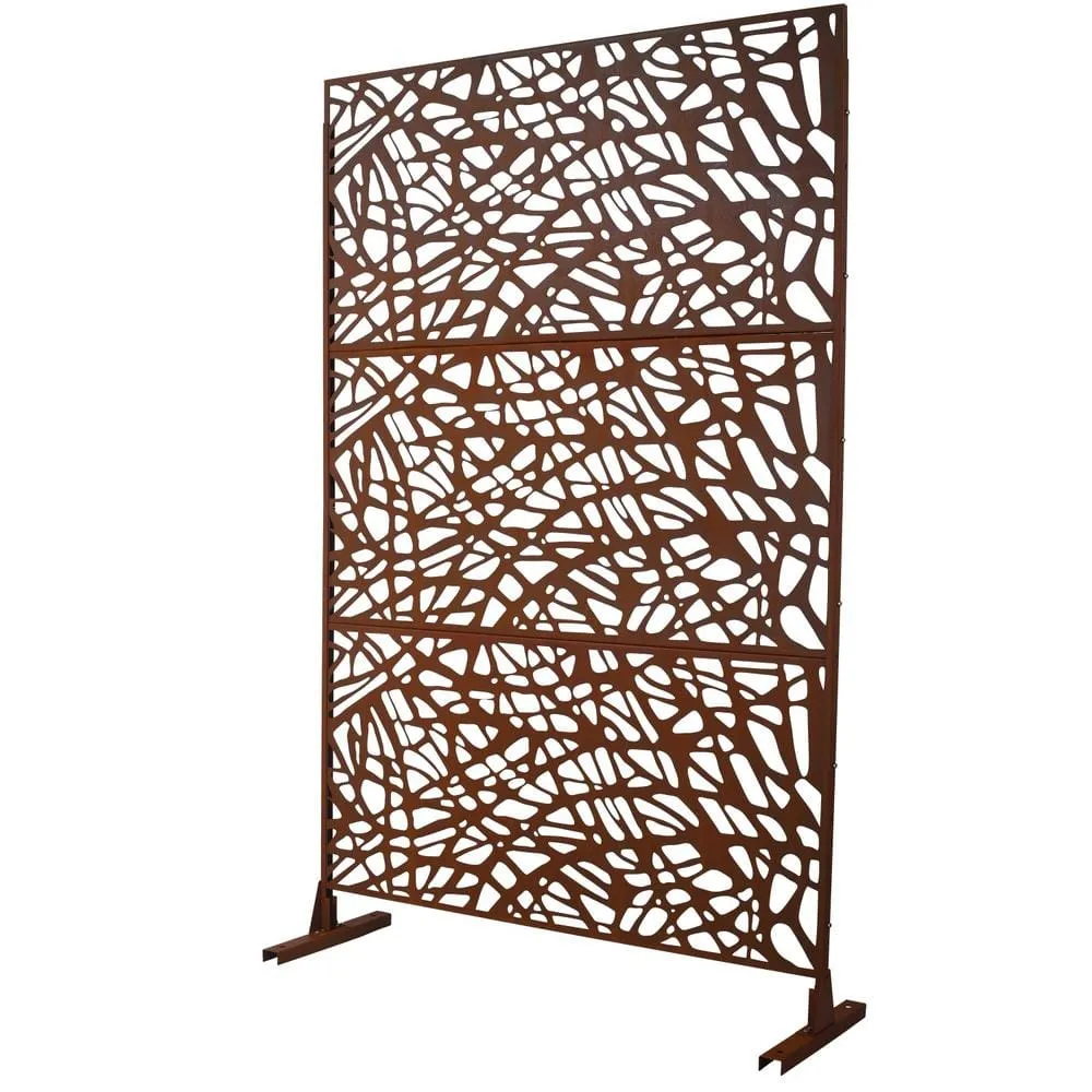 Tidoin 6.3 ft. x 4 ft. Rust Red Steel Freestanding Flat Flat Top Decorative Privacy Screen Metal Fence Panel, photo 6 of 6
