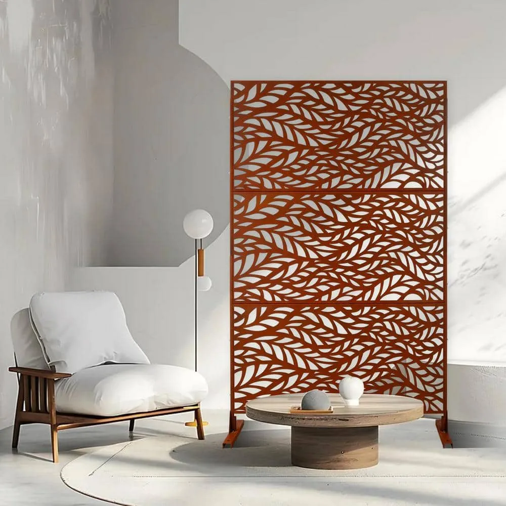 Tidoin 6.3 ft. x 4 ft. Rust Red Steel Freestanding Flat Flat Top Decorative Privacy Screen Metal Fence Panel, photo 5 of 6