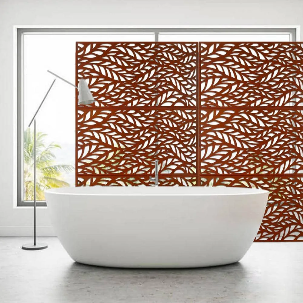 Tidoin 6.3 ft. x 4 ft. Rust Red Steel Freestanding Flat Flat Top Decorative Privacy Screen Metal Fence Panel, photo 3 of 6