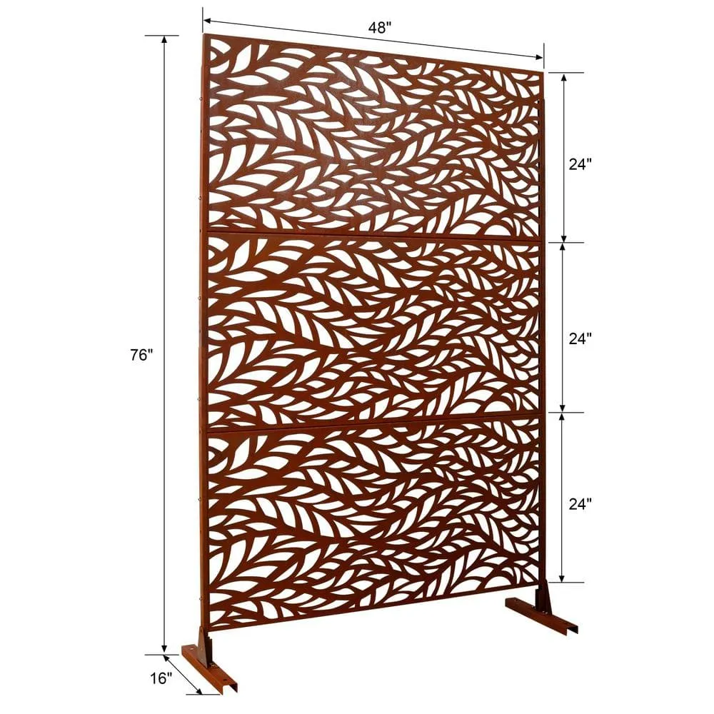 Tidoin 6.3 ft. x 4 ft. Rust Red Steel Freestanding Flat Flat Top Decorative Privacy Screen Metal Fence Panel, photo 2 of 6