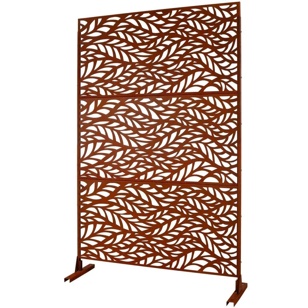 Tidoin 6.3 ft. x 4 ft. Rust Red Steel Freestanding Flat Flat Top Decorative Privacy Screen Metal Fence Panel, photo 6 of 6