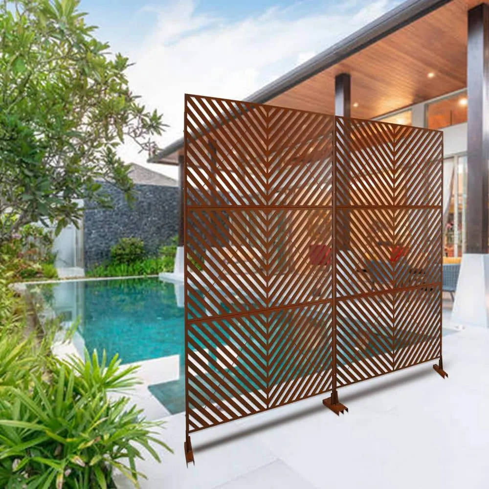 Tidoin 6.3 ft. x 4 ft. Rust Red Steel Freestanding Flat Flat Top Decorative Privacy Screen Metal Fence Panel, photo 4 of 6