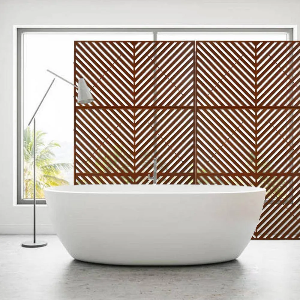 Tidoin 6.3 ft. x 4 ft. Rust Red Steel Freestanding Flat Flat Top Decorative Privacy Screen Metal Fence Panel, photo 5 of 6