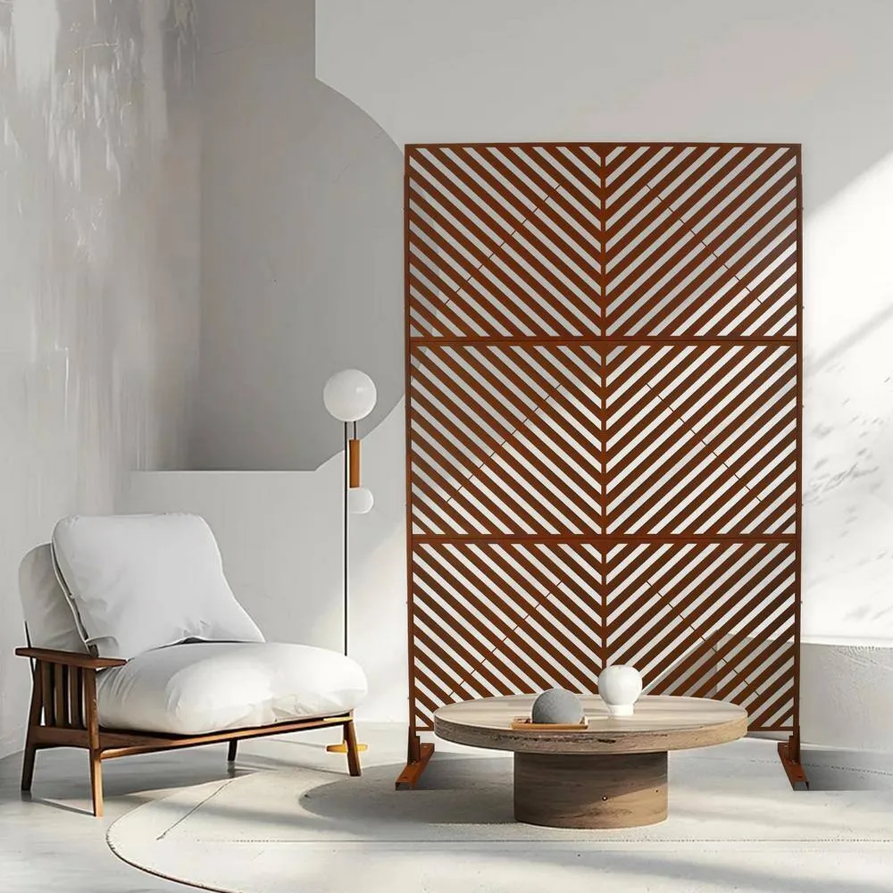 Tidoin 6.3 ft. x 4 ft. Rust Red Steel Freestanding Flat Flat Top Decorative Privacy Screen Metal Fence Panel, photo 3 of 6