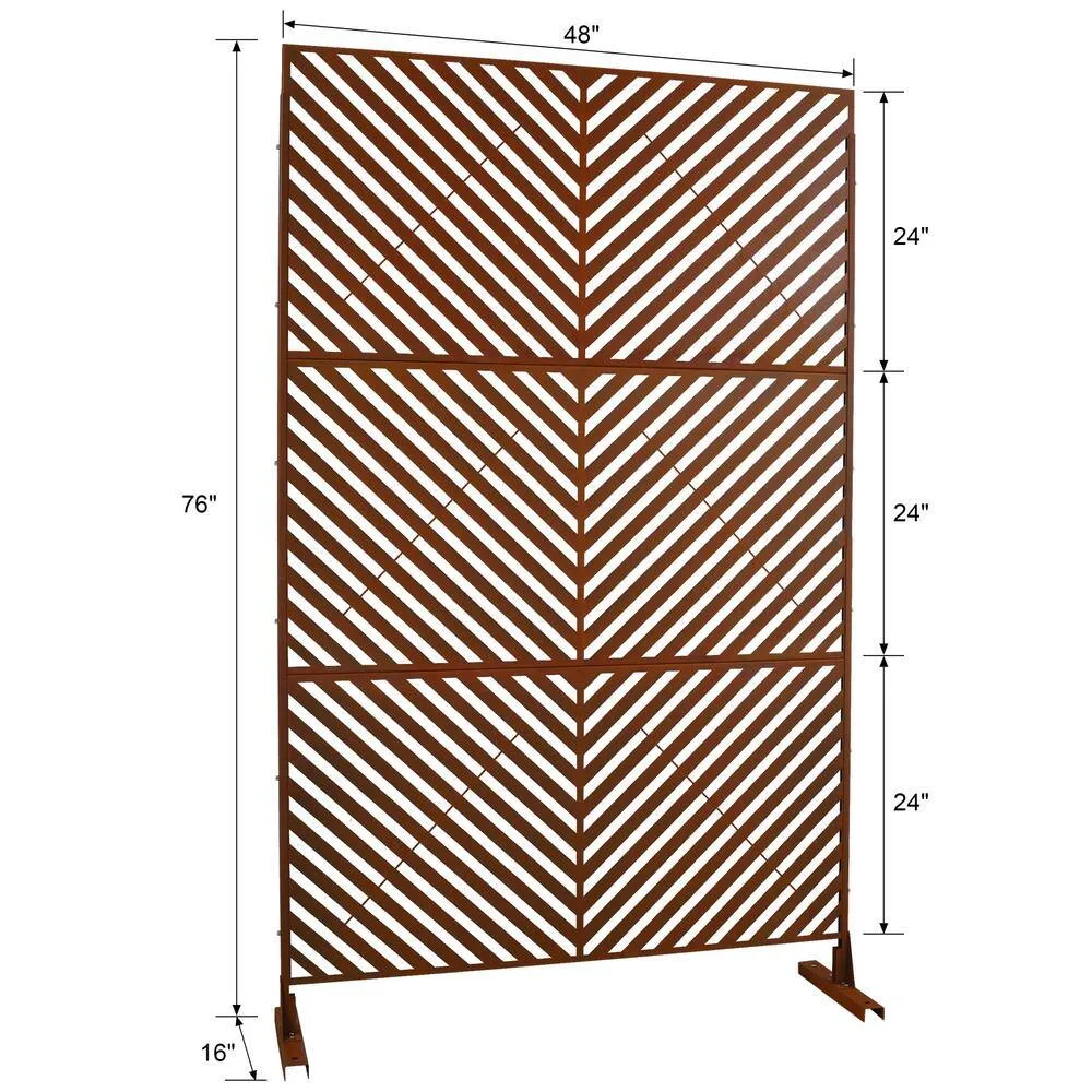 Tidoin 6.3 ft. x 4 ft. Rust Red Steel Freestanding Flat Flat Top Decorative Privacy Screen Metal Fence Panel, photo 2 of 6