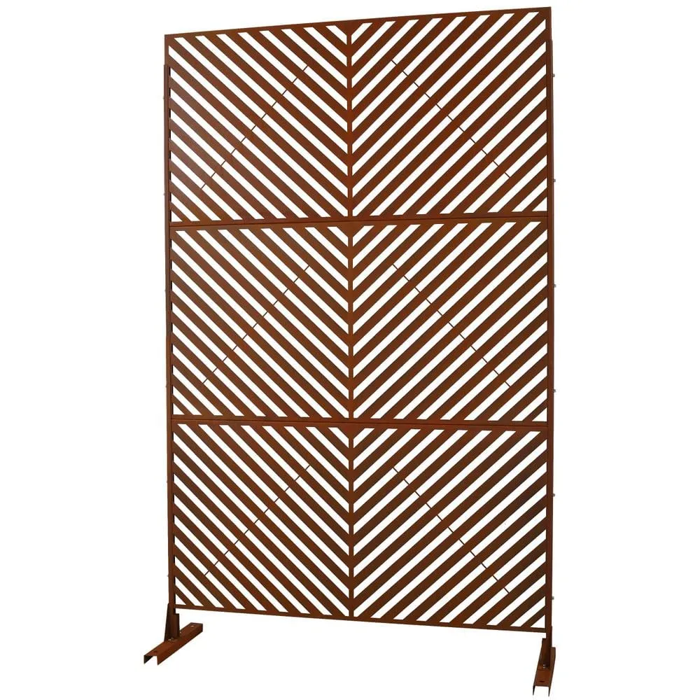 Tidoin 6.3 ft. x 4 ft. Rust Red Steel Freestanding Flat Flat Top Decorative Privacy Screen Metal Fence Panel, photo 6 of 6