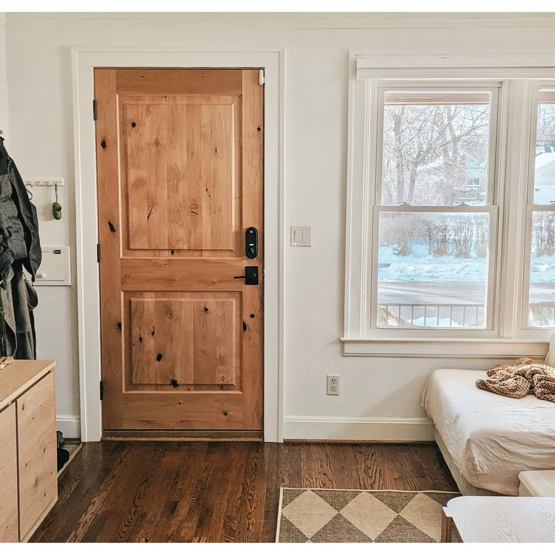 Krosswood Doors 30 in. x 80 in. Knotty Alder 2 Panel Right-Hand Inswing Grey Stain Wood Prehung Front Door, photo 4 of 8