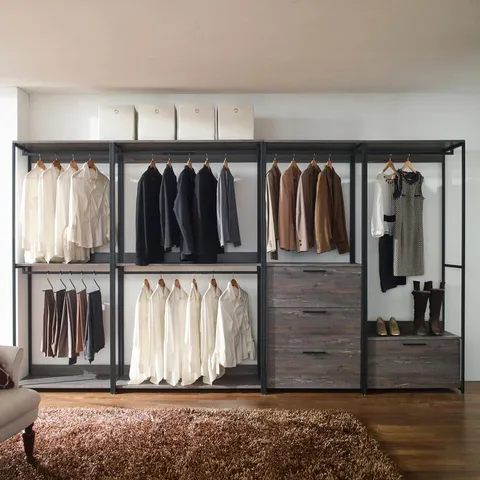 Monica 143 in. W Rustic Gray Walk in Wood Closet System